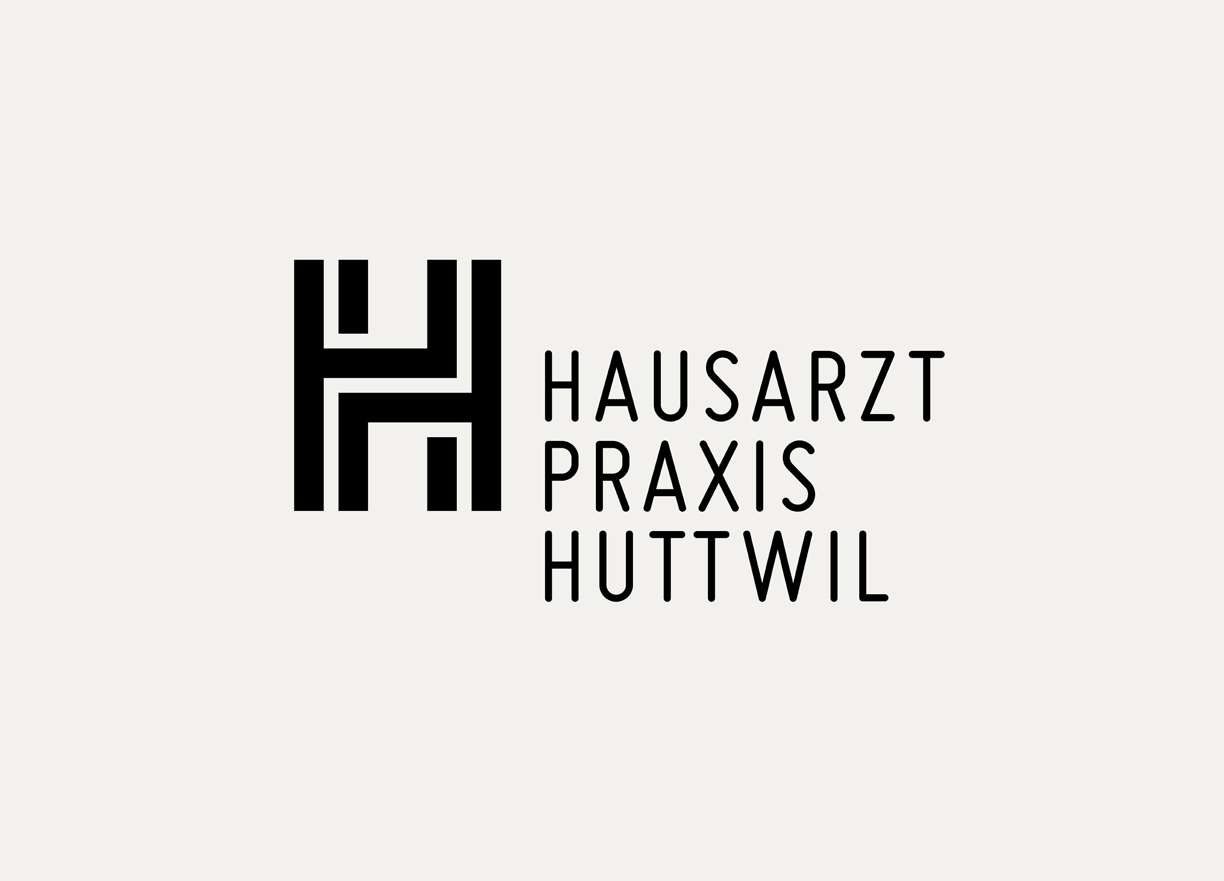 Unter dem Namen »Hausarztpraxis Huttwil« präsentieren sich die Hausarztpraxen in Huttwil und Langenthal (Schweiz). Das  ineinander verschränkte doppelte H repräsentiert die enge Verbindung der beiden Praxen.
