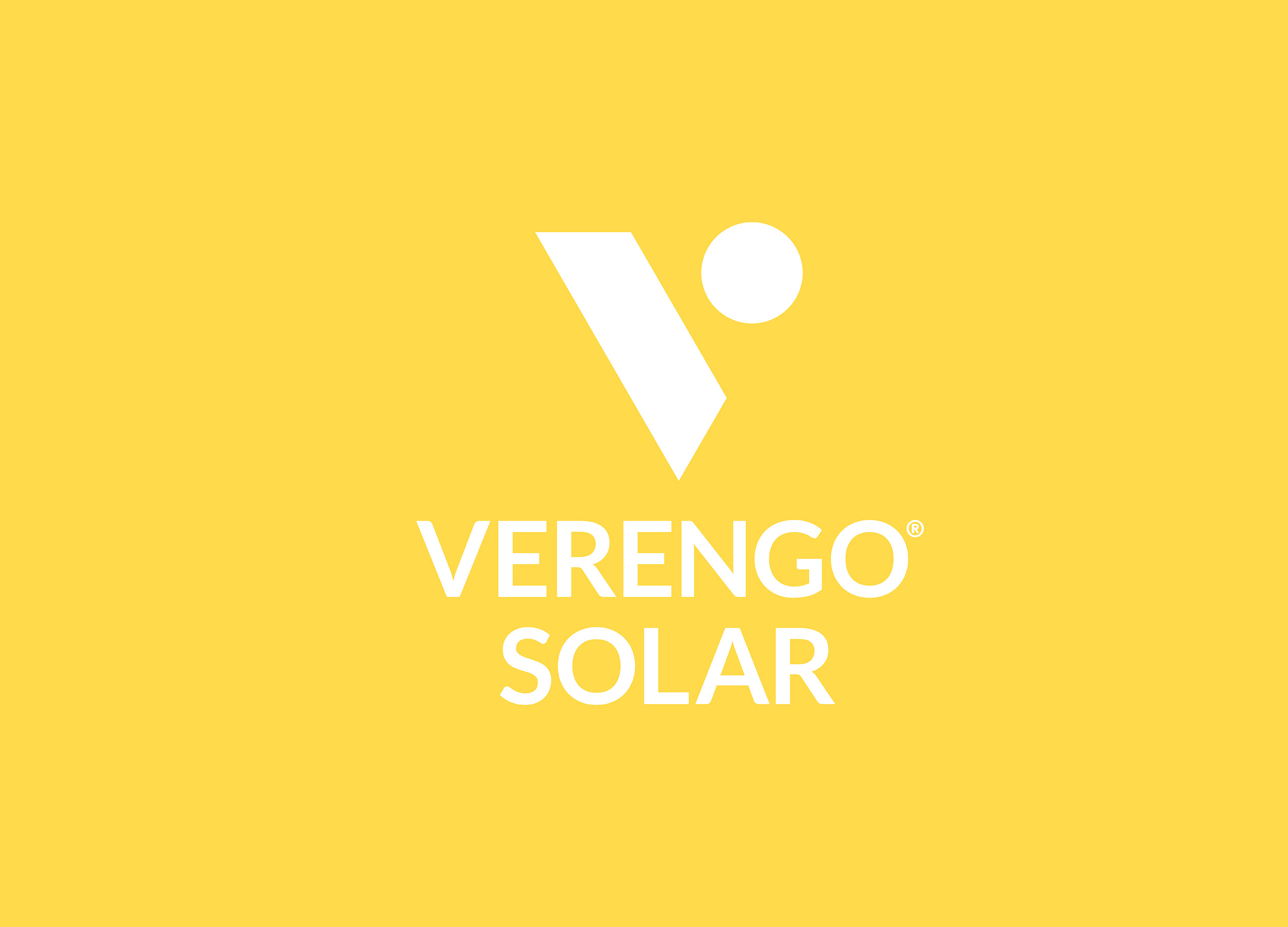 Logo des Kalifornischen Solaranlagenbauers Verengo Solar. Das V wird aus einem Solarpanel und der Sonne gebildet.